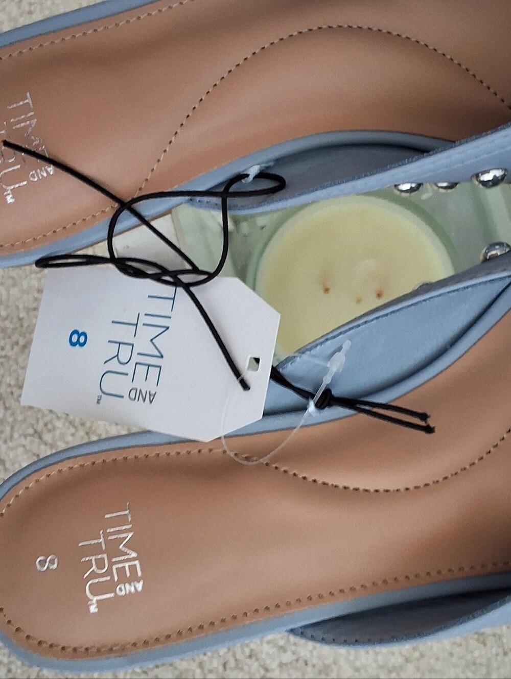 Time and Tru, NWT, 8, Light Blue Studded Slip-On Mules - Picture 3 of 8